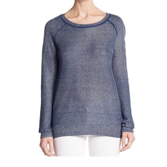 VINCE. Navy Blue Metallic Mesh Knit Sweater-S - Picture 2 of 9